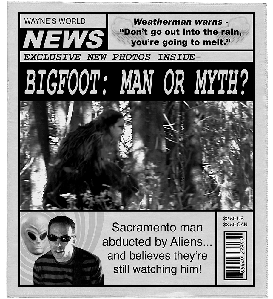 A newspaper with the headline bigfoot man or myth?.