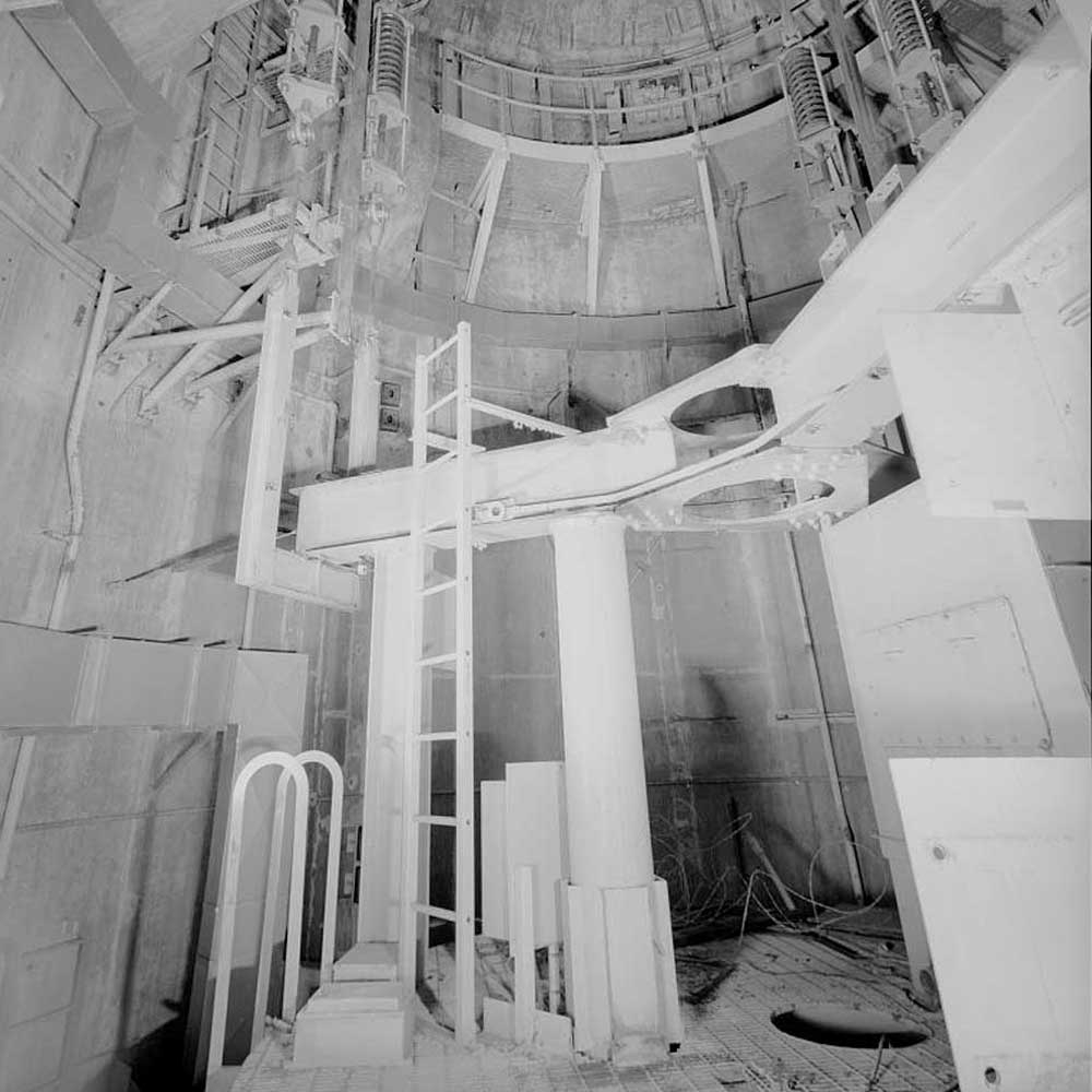 A black and white photo of the inside of a nuclear reactor.