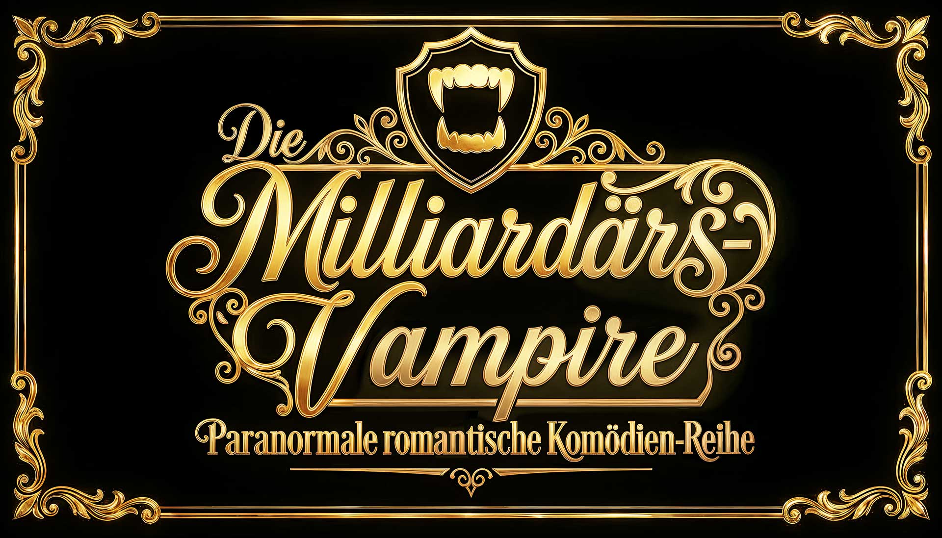 A gold text on a black background.